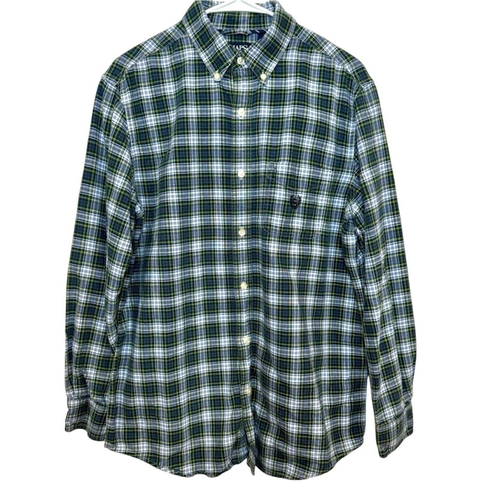 Chaps Men Button Down Classic Oxford Shirt 100% Cotton Blue White Size Medium